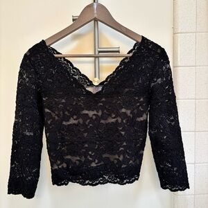 Hanky Panky Black Lace V-Neck Whimsigoth Coquette Cropped